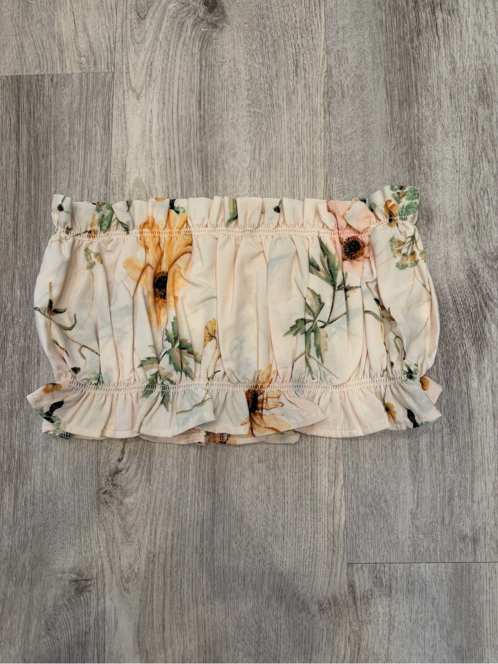 Cloud Ten Floral Ruffle Bandeau Tube Top Cream NWT Size Large